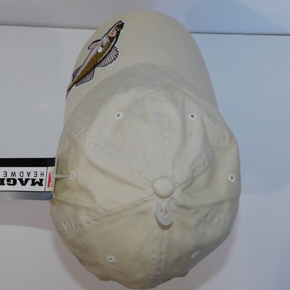 Magic Headwear OS Beige Tan Cotton Embroidered Walleye Fish Hat Cap NEW w Tag - Picture 8 of 9